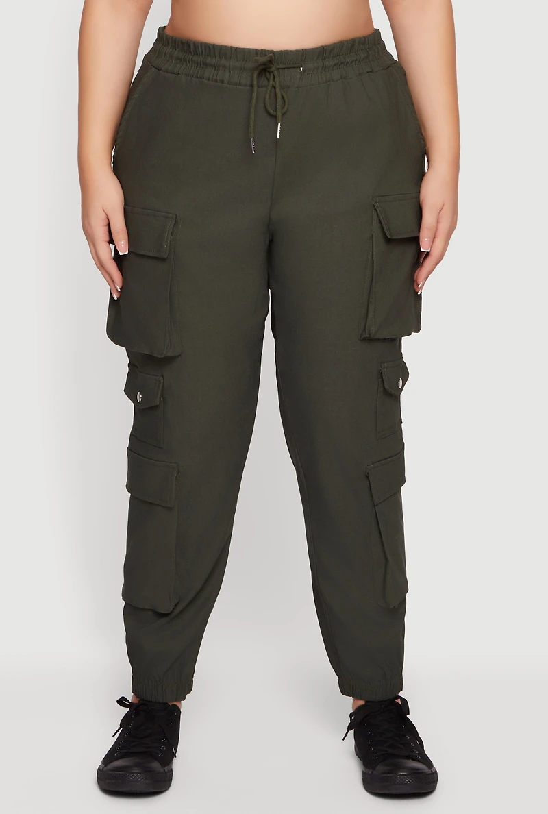 Plus High Waisted Multi Pocket Cargo Joggers