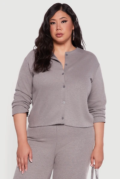Womens Plus Size Classic Fit Button Front Cardigan, Grey, Size 3X
