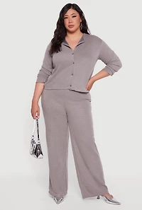 Womens Plus Size Classic Fit Button Front Cardigan, Grey, Size 3X