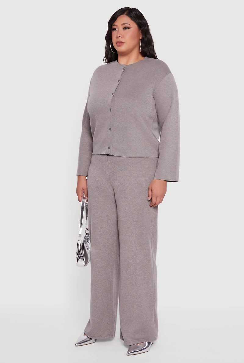 Womens Plus Classic Fit Button Front Cardigan, Grey,