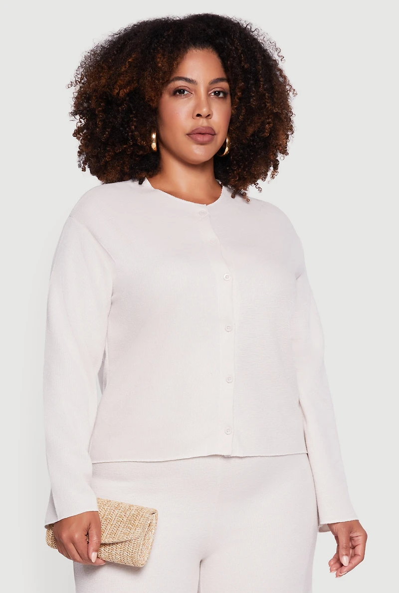 Womens Plus Size Classic Fit Button Front Cardigan, Beige, Size 3X