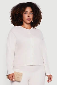 Womens Plus Size Classic Fit Button Front Cardigan, Beige, Size 3X