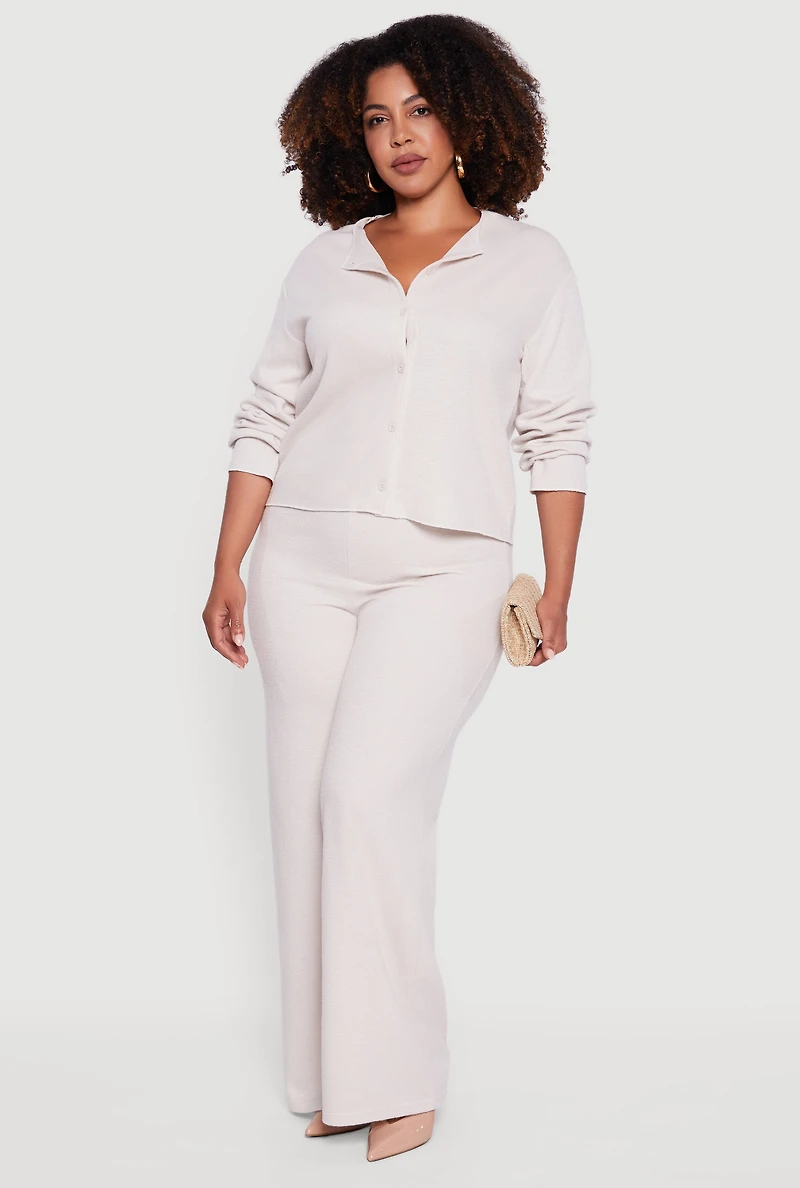 Womens Plus Size Classic Fit Button Front Cardigan, Beige, Size 3X
