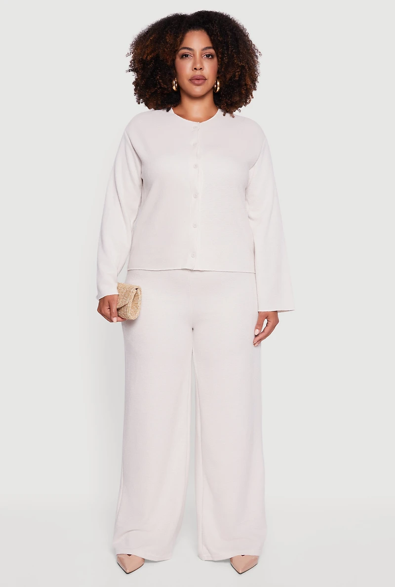 Womens Plus Size Classic Fit Button Front Cardigan, Beige, Size 3X
