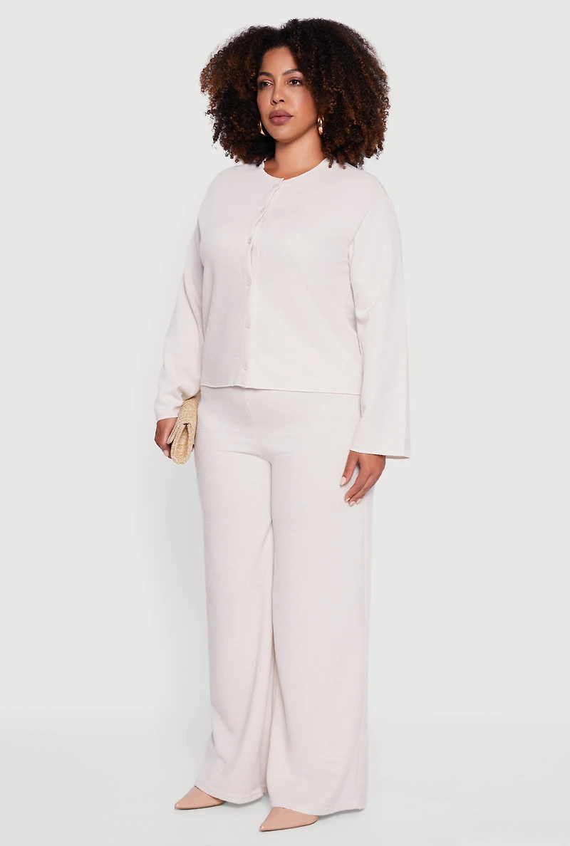 Womens Plus Size Classic Fit Button Front Cardigan, Beige, Size 3X