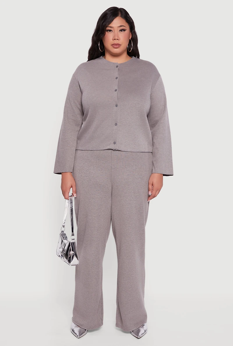 Womens Plus Brushed Rib Knit Wide Leg Pants,