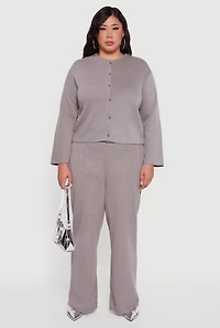 Womens Plus Brushed Rib Knit Wide Leg Pants,