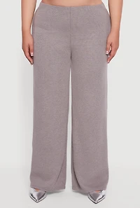 Womens Plus Brushed Rib Knit Wide Leg Pants,