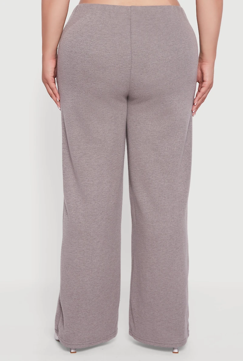 Womens Plus Brushed Rib Knit Wide Leg Pants,