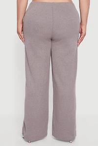 Womens Plus Brushed Rib Knit Wide Leg Pants,