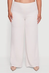 Womens Plus Size Brushed Rib Knit Wide Leg Pants, Khaki, Size 3X