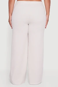 Womens Plus Size Brushed Rib Knit Wide Leg Pants, Khaki, Size 3X