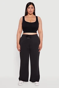 Womens Plus Size High Waisted Fleece Wide Leg Sweatpants, Black, Size 1X