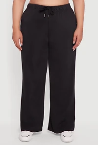 Womens Plus Size High Waisted Fleece Wide Leg Sweatpants, Black, Size 1X