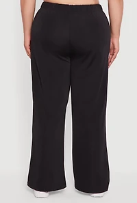 Womens Plus Size High Waisted Fleece Wide Leg Sweatpants, Black, Size 1X