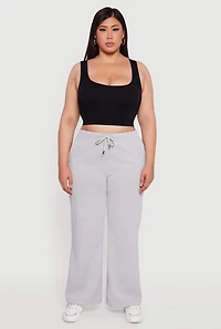 Womens Plus High Waisted Fleece Wide Leg Sweatpants, Grey,