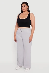 Womens Plus High Waisted Fleece Wide Leg Sweatpants,