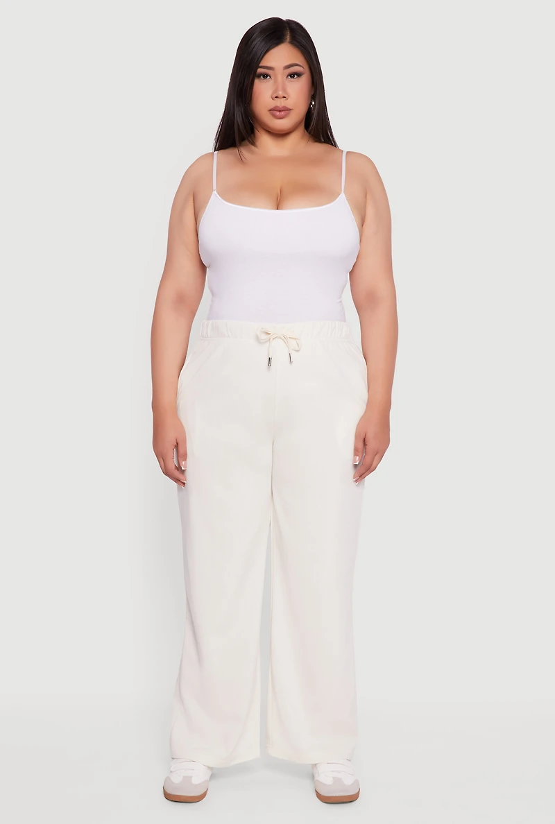 Womens Plus Size High Waisted Fleece Wide Leg Sweatpants, Khaki, Size 2X