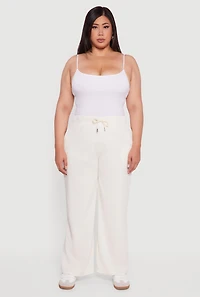 Womens Plus Size High Waisted Fleece Wide Leg Sweatpants, Khaki, Size 2X