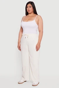 Womens Plus Size High Waisted Fleece Wide Leg Sweatpants, Khaki, Size 2X