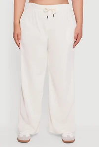 Womens Plus Size High Waisted Fleece Wide Leg Sweatpants, Khaki, Size 2X