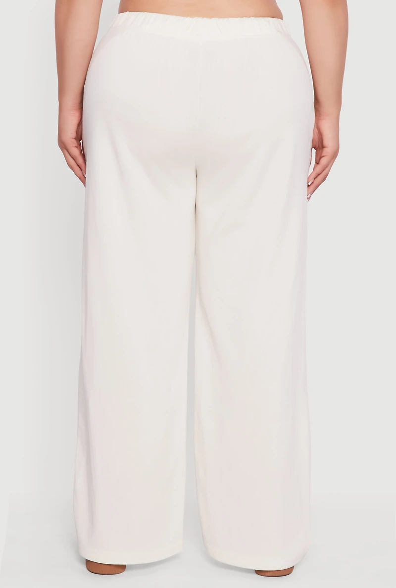 Womens Plus Size High Waisted Fleece Wide Leg Sweatpants, Khaki, Size 2X