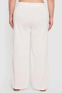 Womens Plus Size High Waisted Fleece Wide Leg Sweatpants, Khaki, Size 2X