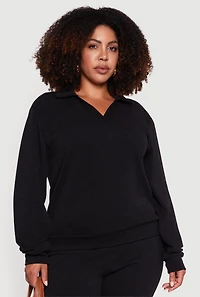Womens Plus Collared V-Neck Pullover Sweater,