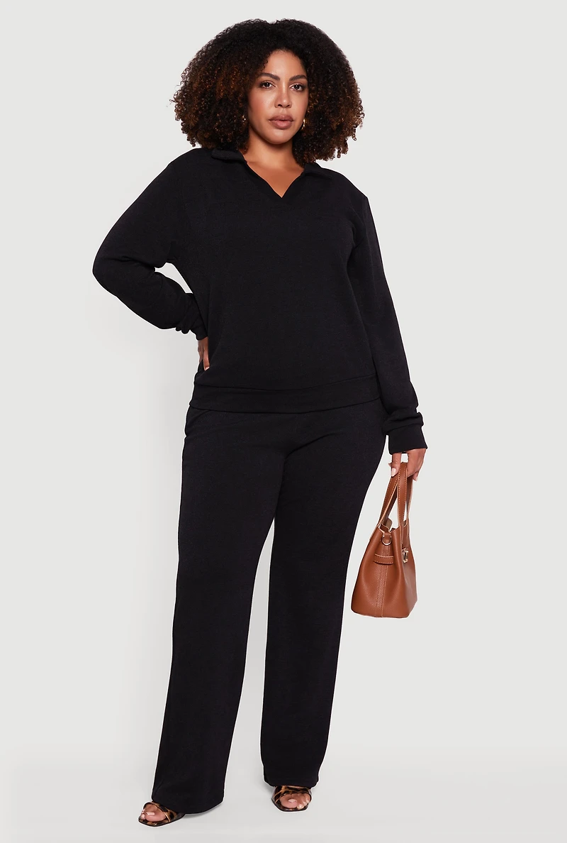 Womens Plus Collared V-Neck Pullover Sweater,