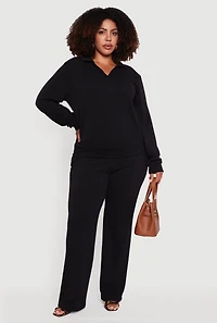 Womens Plus Collared V-Neck Pullover Sweater,