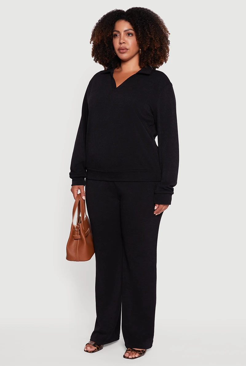 Womens Plus Collared V-Neck Pullover Sweater,