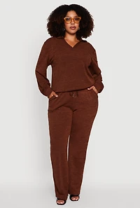 Womens Plus Size Collared V-Neck Pullover Sweater, Brown, Size 3X