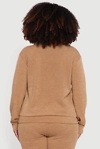 Womens Plus Size Collared V-Neck Pullover Sweater, Brown, Size 1X