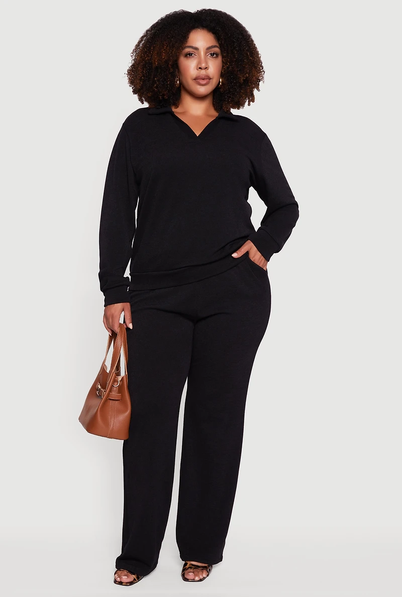 Womens Plus High Waisted Straight Leg Casual Pants,