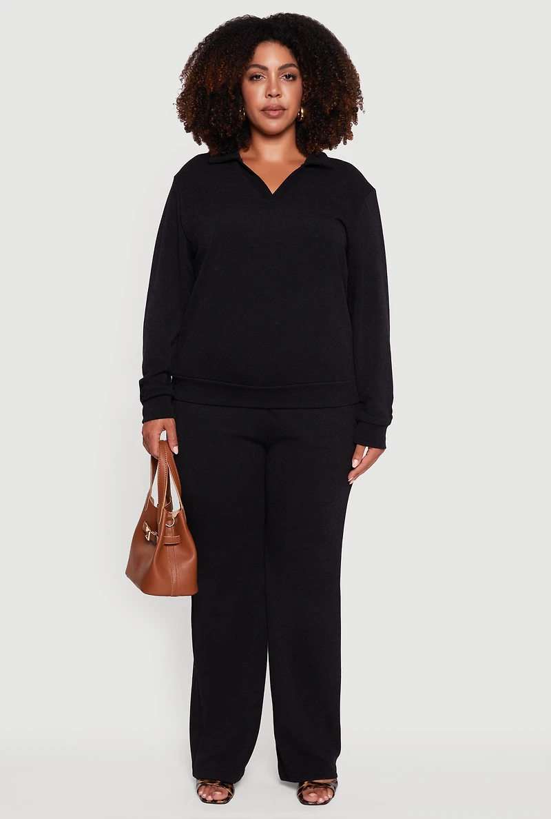 Womens Plus High Waisted Straight Leg Casual Pants, 2X