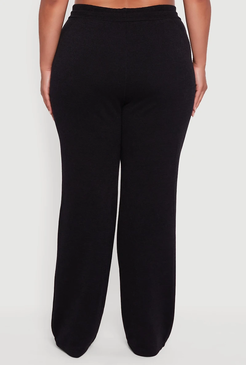Womens Plus High Waisted Straight Leg Casual Pants, 2X
