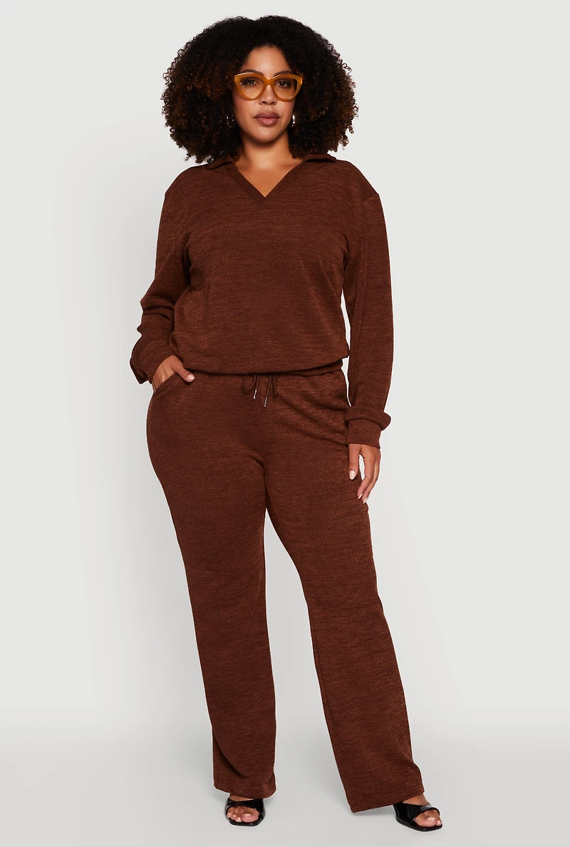 Womens Plus Size High Waisted Straight Leg Casual Pants, Brown, Size 2X