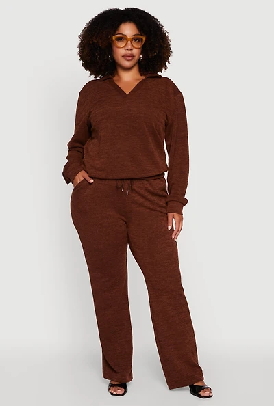 Womens Plus Size High Waisted Straight Leg Casual Pants, Brown, Size 3X