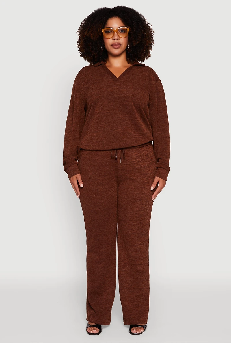 Womens Plus Size High Waisted Straight Leg Casual Pants, Brown, Size 2X