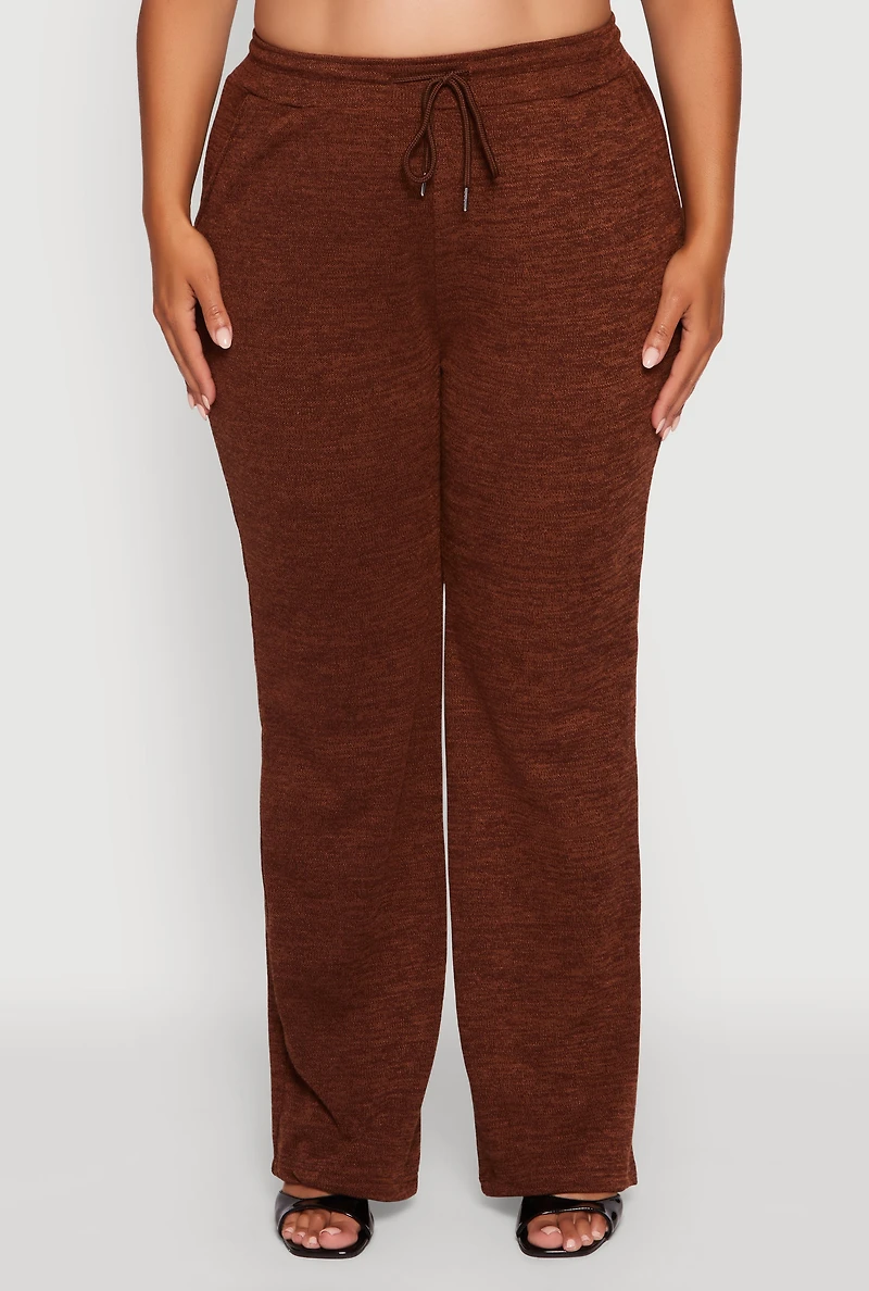 Womens Plus Size High Waisted Straight Leg Casual Pants, Brown, Size 2X