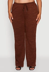 Womens Plus Size High Waisted Straight Leg Casual Pants, Brown, Size 2X