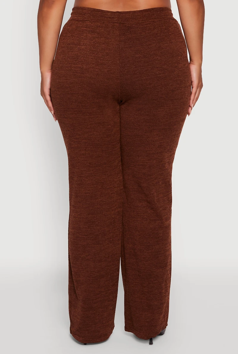 Womens Plus Size High Waisted Straight Leg Casual Pants, Brown, Size 2X