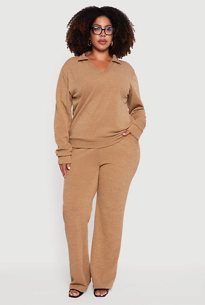 Womens Plus Size High Waisted Straight Leg Casual Pants, Khaki, Size 2X