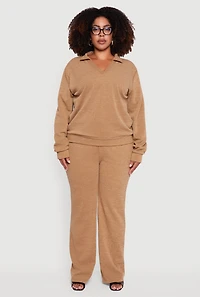 Womens Plus Size High Waisted Straight Leg Casual Pants, Khaki, Size 2X