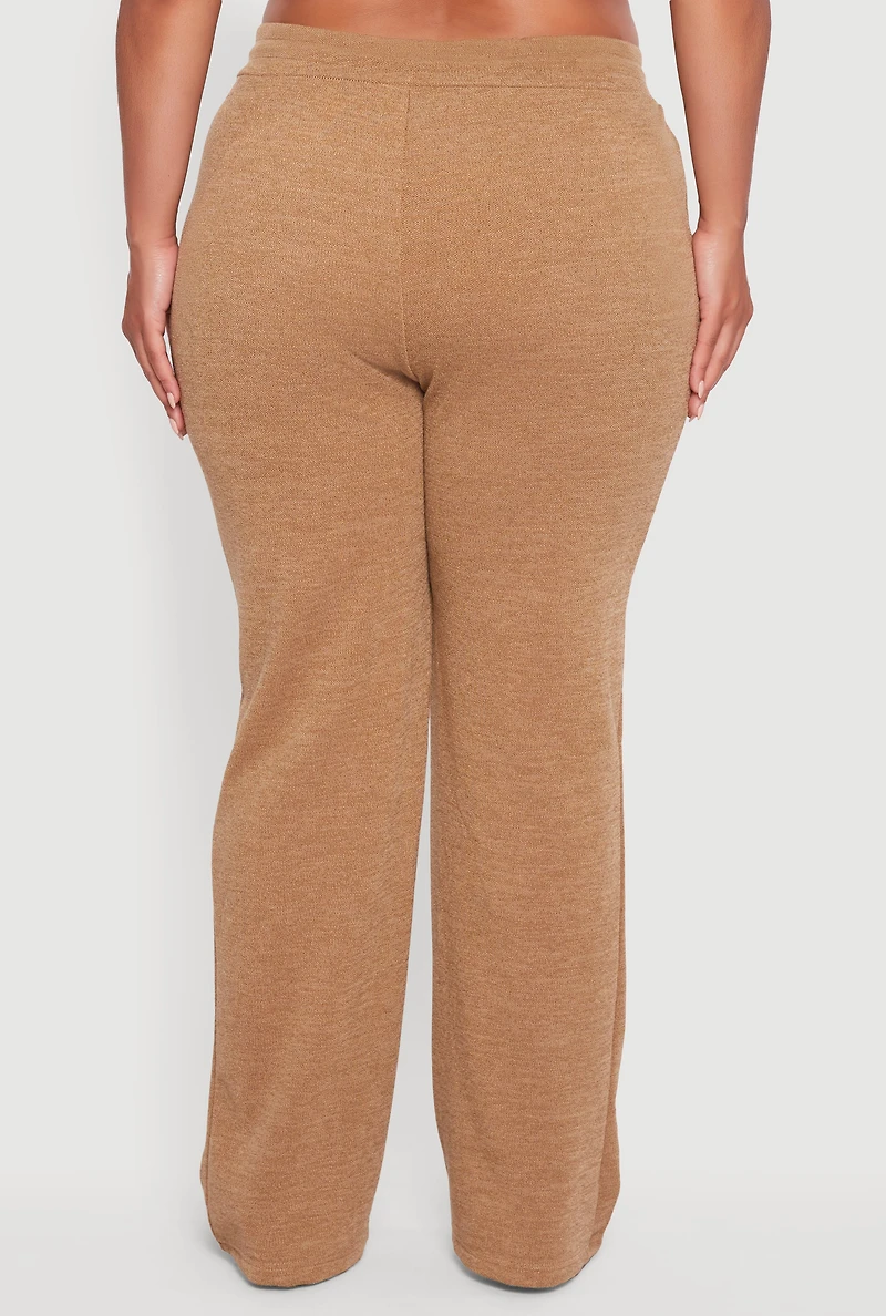 Womens Plus Size High Waisted Straight Leg Casual Pants, Khaki, Size 2X