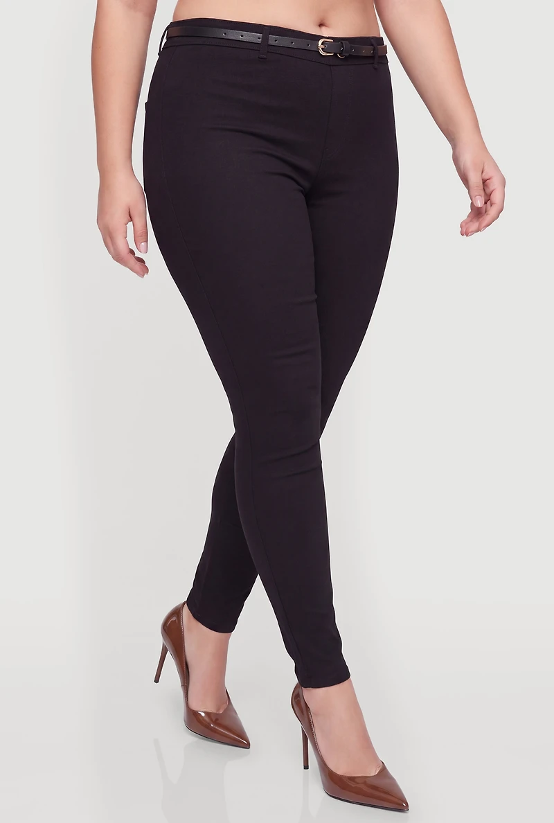 Plus High Waist Pull On Belted Dress Pants