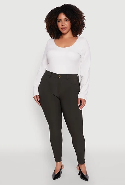 Womens Plus Scuba High Waisted Push Up Dress Pants, 2X
