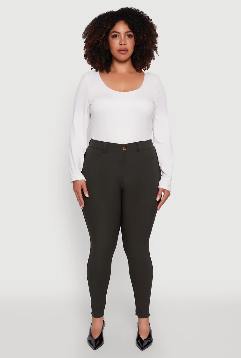 Womens Plus Scuba High Waisted Push Up Dress Pants, 2X