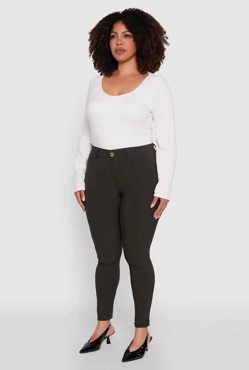 Womens Plus Scuba High Waisted Push Up Dress Pants, 2X