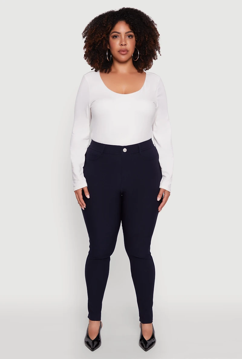 Womens Plus Size Scuba High Waisted Push Up Dress Pants, Blue, Size 2X